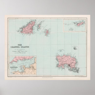 Affiche Carte des îles de l'Ancien Canal (1904) Guernesey 