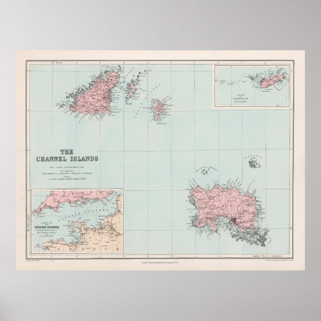 Affiche Carte des îles de l'Ancien Canal (1904) Guernesey  (Devant)