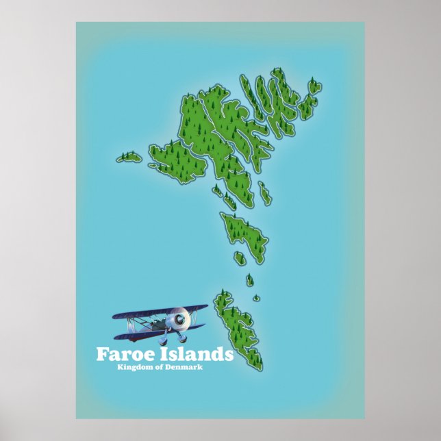 Affiche Carte des îles Féroé Royaume du Danemark (Devant)