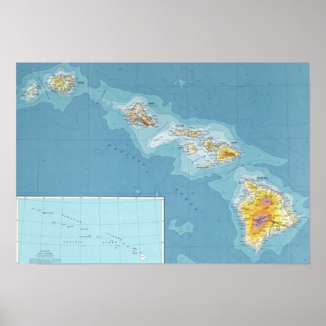 Affiche Carte des îles Hawaiiennes (Devant)
