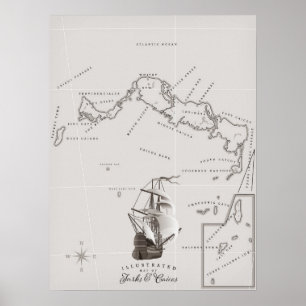 Affiche Carte des îles Turques et Caïques