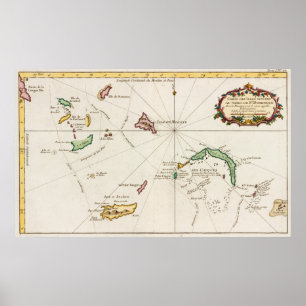 Affiche Carte des îles Turques et Caïques vintages (1764)
