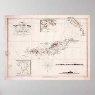 Affiche Carte des îles Vierges anciennes (1821)