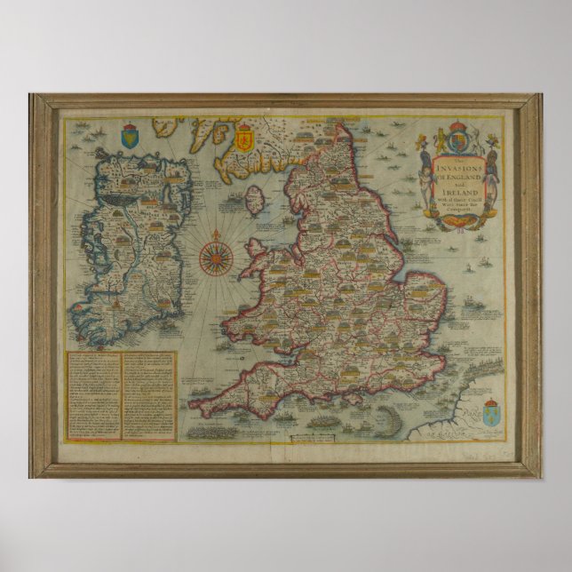 Affiche Carte des invasions d'Angleterre et d'Irlande (Devant)