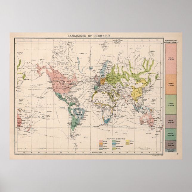 Affiche Carte des langues du monde ancien (1907) (Devant)