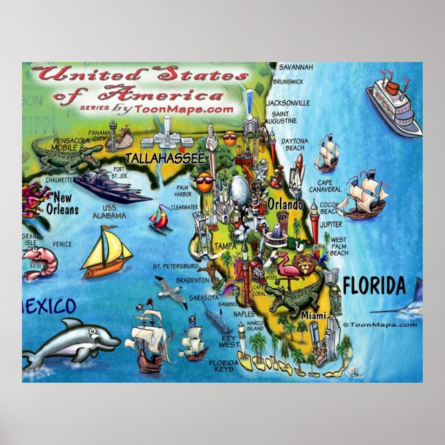 Affiche Carte des loisirs de Floride (Devant)