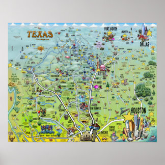 Affiche Carte des loisirs du Texas