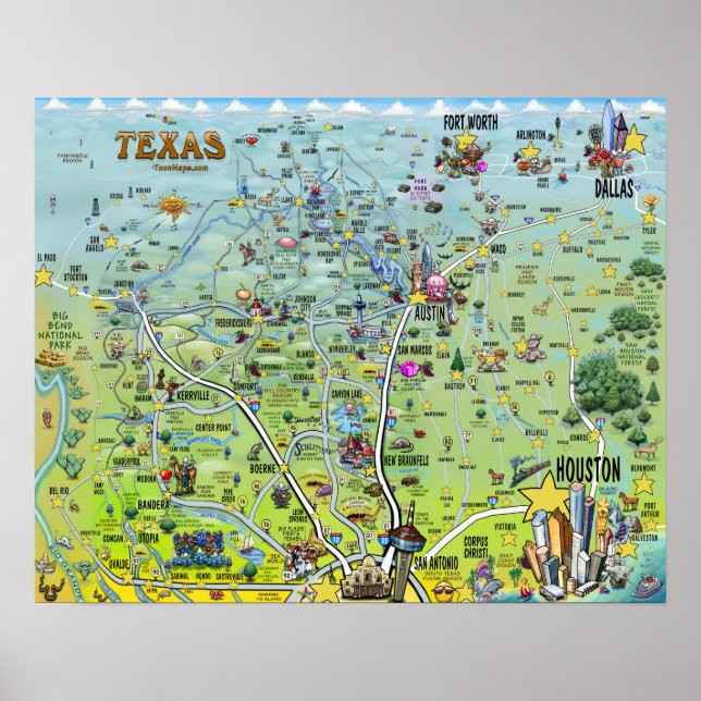 Affiche Carte des loisirs du Texas (Devant)