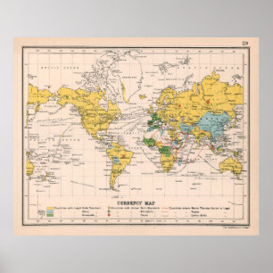 Affiche Carte des monnaies de l'ancien monde (1907)