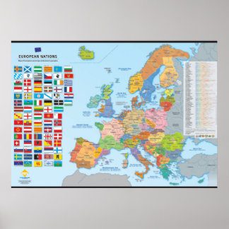 Affiche Carte des nations d'Europe (multilingue)
