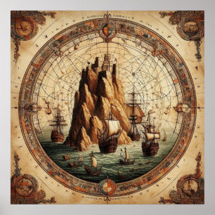 Affiche Carte des navires portugais anciens 1