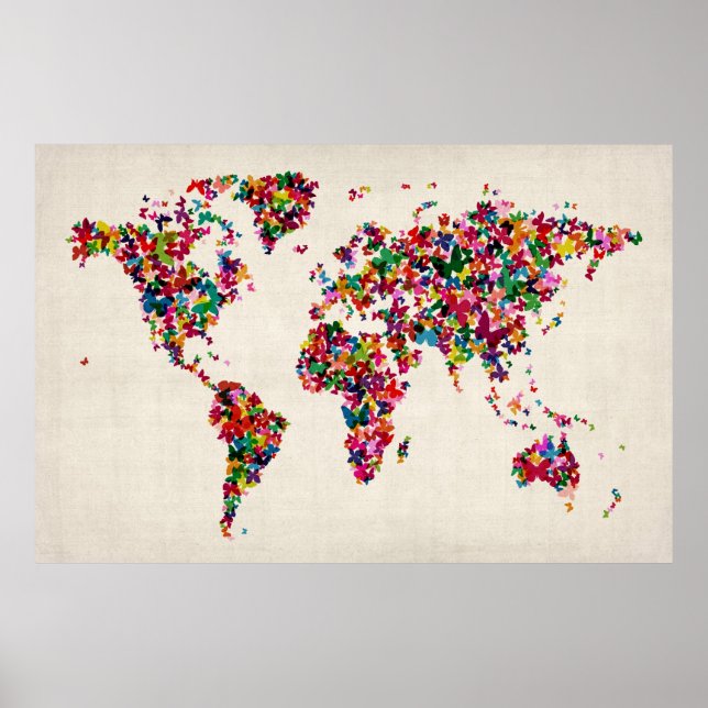 Affiche Carte des papillons de la carte du monde (Devant)