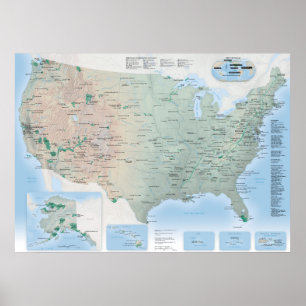 Affiche Carte des parcs nationaux USA 2020