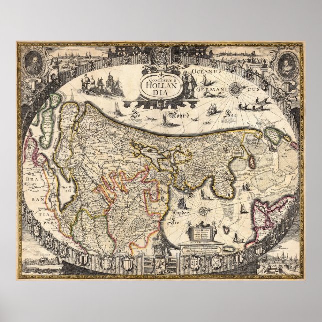 Affiche Carte des Pays-Bas (Devant)