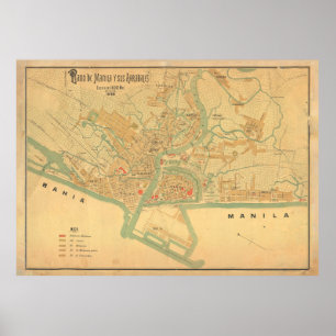 Affiche Carte des Philippines Vintages de Manille (1898)
