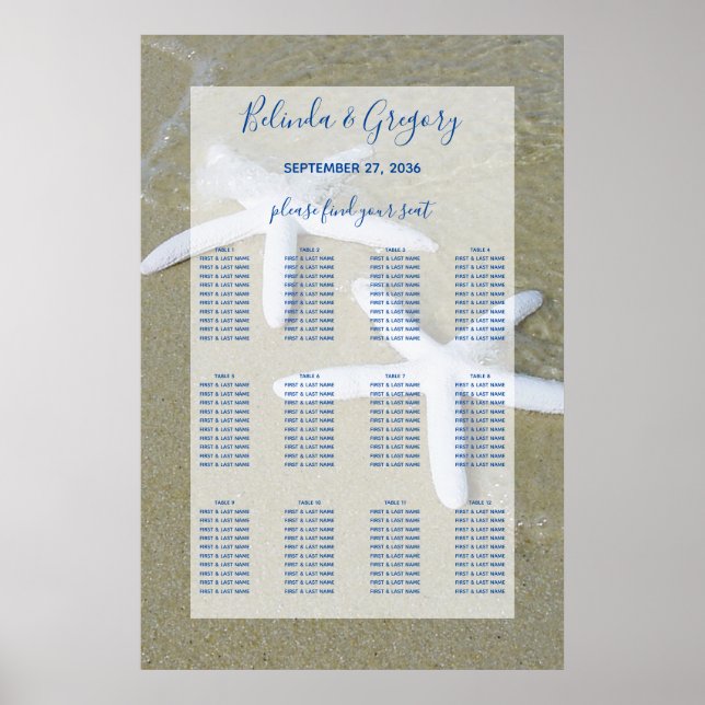 Affiche Carte des places de mariage de Starfish Beach (Devant)