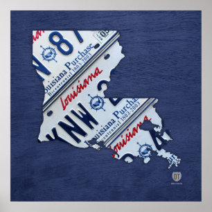 Affiche Carte des plaques de licence d'état Louisiane