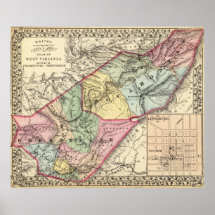 Affiche Carte des Pocohontas, comtés de Greenbrier