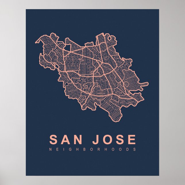Affiche Carte des quartiers de San Jose (Devant)