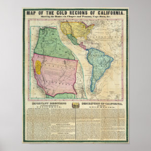 Affiche Carte des régions d'or de Californie