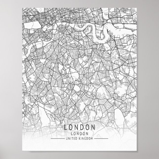 Affiche Carte des rues de Londres moderne, Angleterre (Devant)