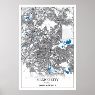 Affiche Carte des rues de Mexico City Centre Amérique