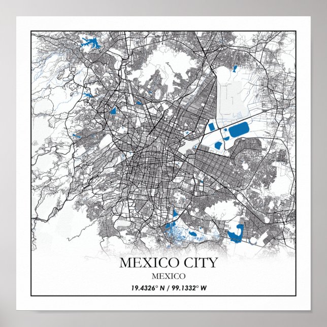 Affiche Carte des rues de Mexico City Centre Amérique (Devant)
