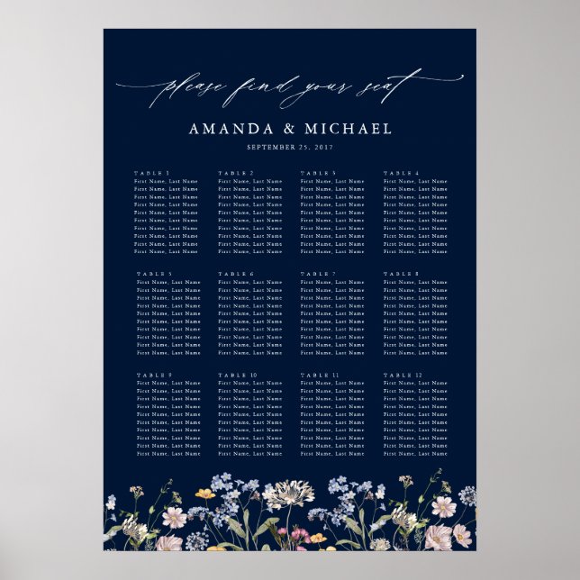 Affiche Carte des sièges des Mariages Fleurs sauvages de r (Devant)