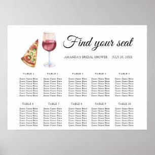 Affiche Carte des sièges Mariage de pizza et vin d'aquarel