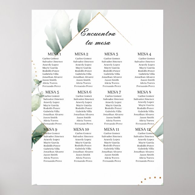 Affiche Carte des sièges mariage de verdure en Espagne (Devant)