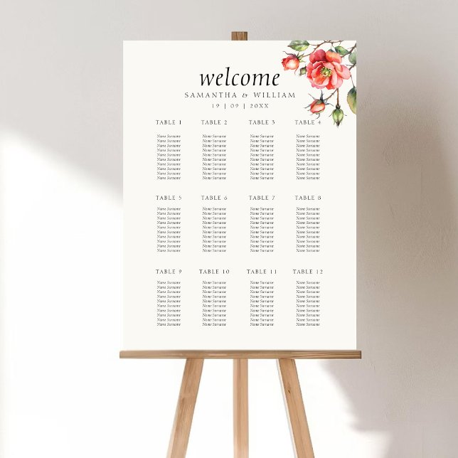 Affiche Carte des sièges Mariage Rose d'aquarelle (Créateur téléchargé)