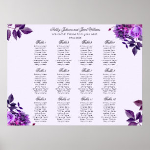 Affiche Carte des sièges mariages aux fleurs violettes. Li