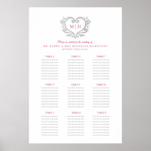 Affiche Carte des sièges mariages de couronne rouge et arg