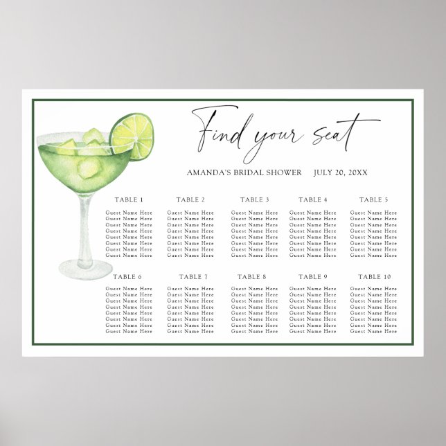 Affiche Carte des sièges Mariages Margarita Cocktail (Devant)