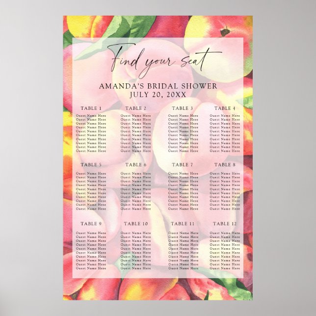 Affiche Carte des sièges pour les pêches aquarelles (Devant)