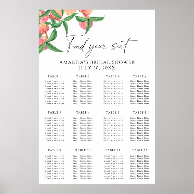 Affiche Carte des sièges pour les pêches aquarelles (Devant)