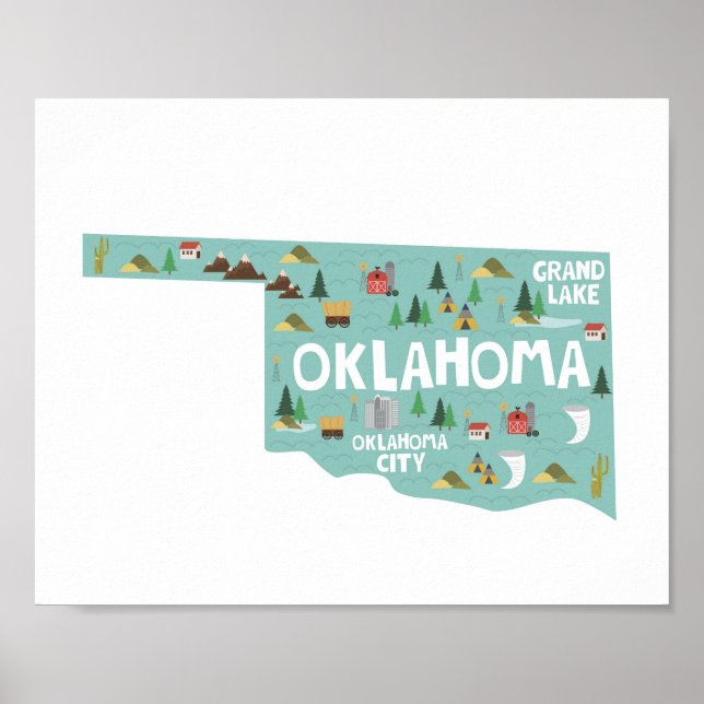 Affiche Carte des sites de l'icône Oklahoma (Devant)