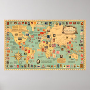 Affiche Carte des timbres du monde