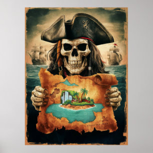 Affiche Carte des trésors du pirate