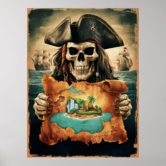 Affiche Carte des trésors du pirate