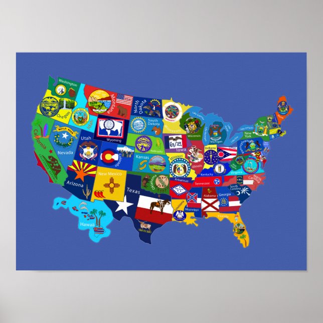 Affiche Carte des USA (Devant)