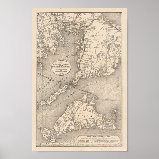 Affiche Carte des vignobles de Marthas 1888 Old Colony (Devant)