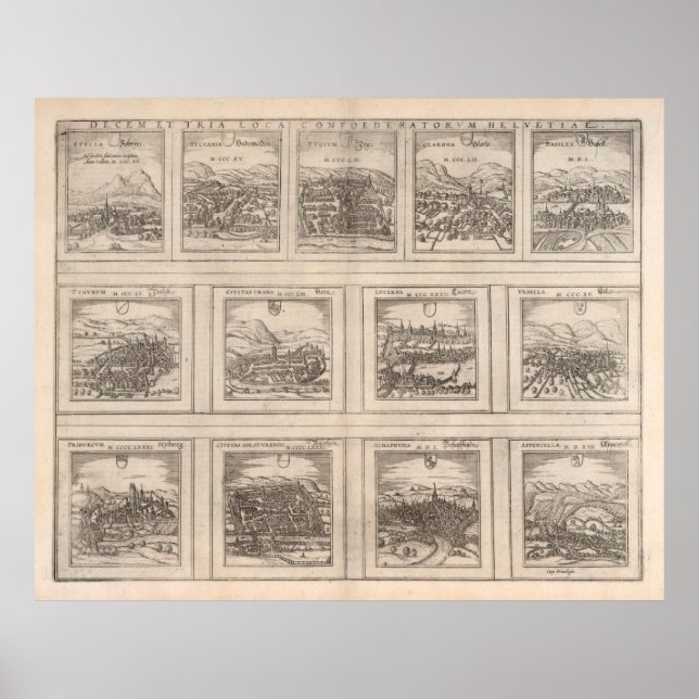 Affiche Carte des villes de la Suisse ancienne (1575) (Devant)