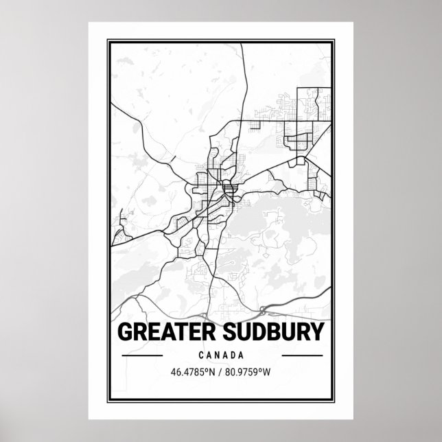 Affiche Carte des villes de voyage du Grand Sudbury Ontari (Devant)