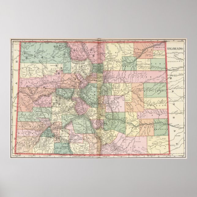 Affiche Carte des villes du Colorado (1901) (Devant)