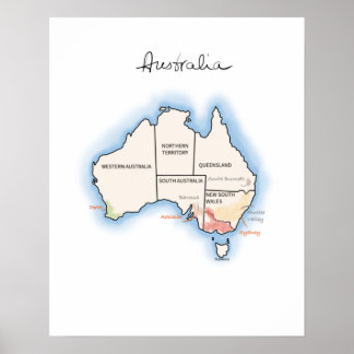 Affiche Carte des vins d'Australie