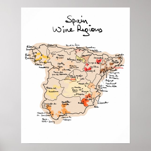Affiche Carte des vins d'Espagne (Devant)