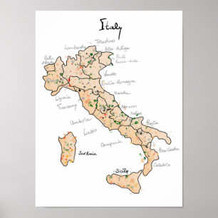 Affiche Carte des vins d'Italie