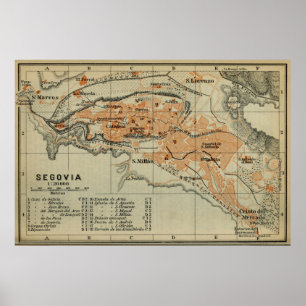 Affiche Carte d'Espagne de Ségovie vintage (1913)