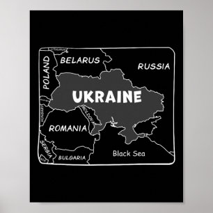 Affiche Carte dessinée à la main en ligne blanche de l'Ukr